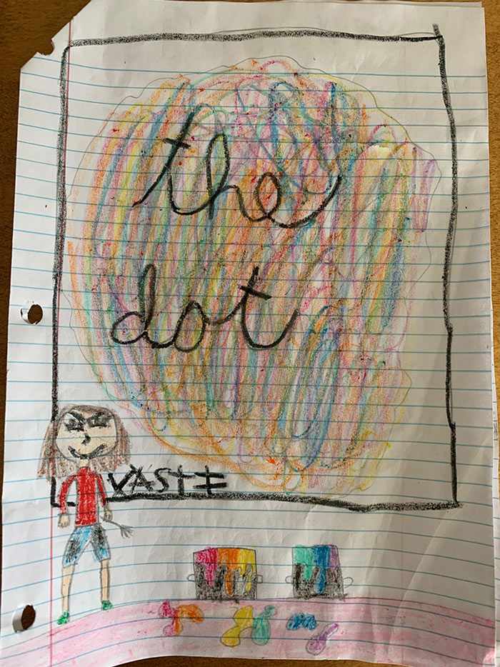 Crayon drawing of the cover of the book, "the dot"