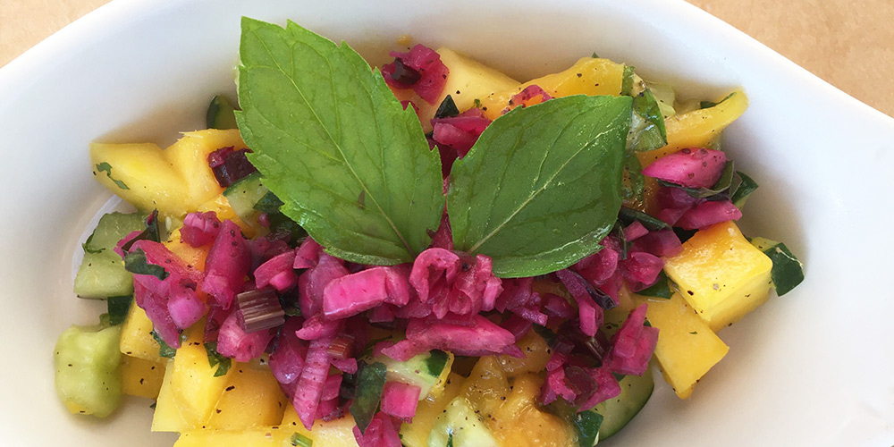 Israeli Cucumber, Mango and Red Onion Salad served at Coteau's Table.