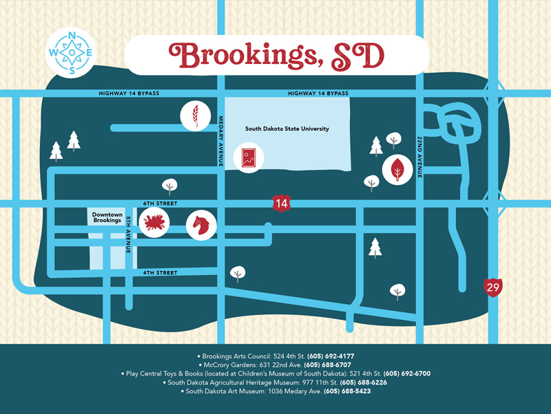 Map of Brookings, SD pointing out museums and cultural organizations.