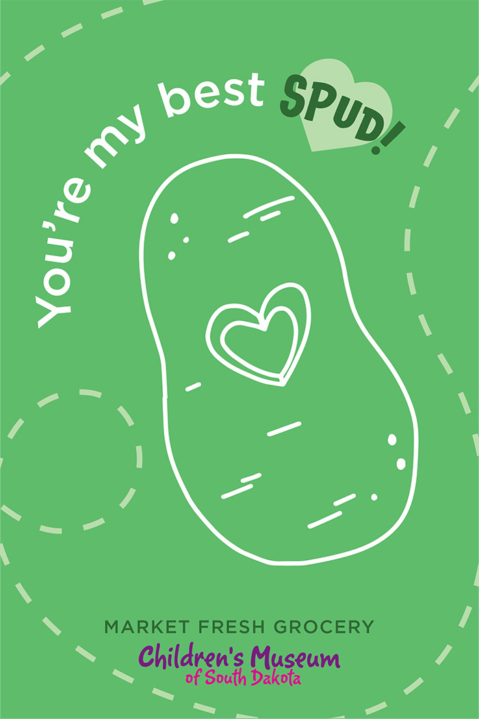 Vector drawing of a potato on green background with "You're my best spud!" written